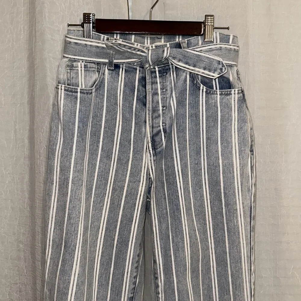 PACSUN 26 Vintage Wash Double White Stripe High Waisted Straight Leg Jeans